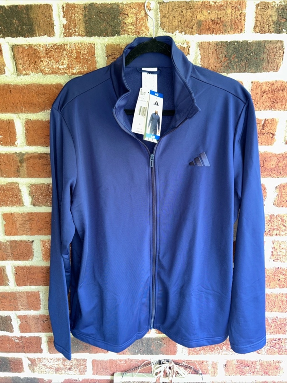Adidas Men's Large TRICOT FZ Blue Full Zip front/pocket Jacket New! Polyester
